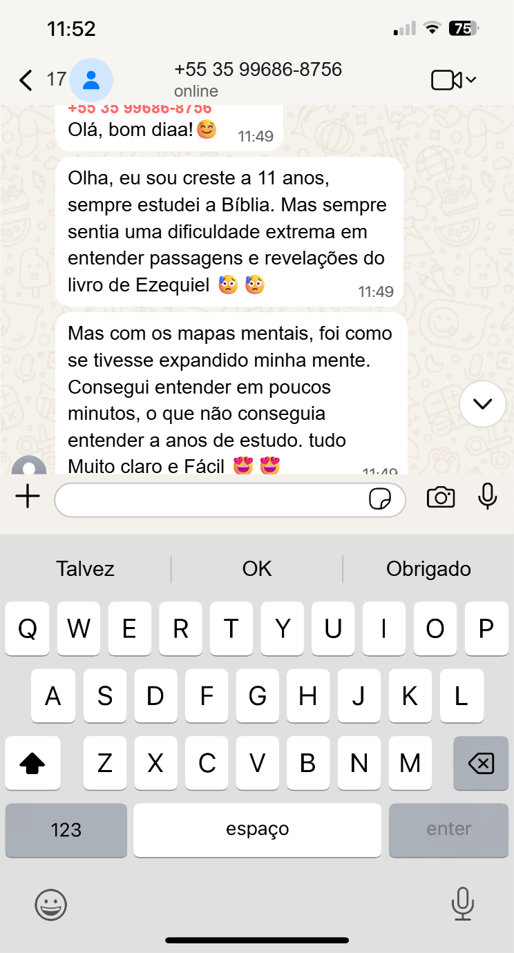 Depoimento real de aluno no WhatsApp