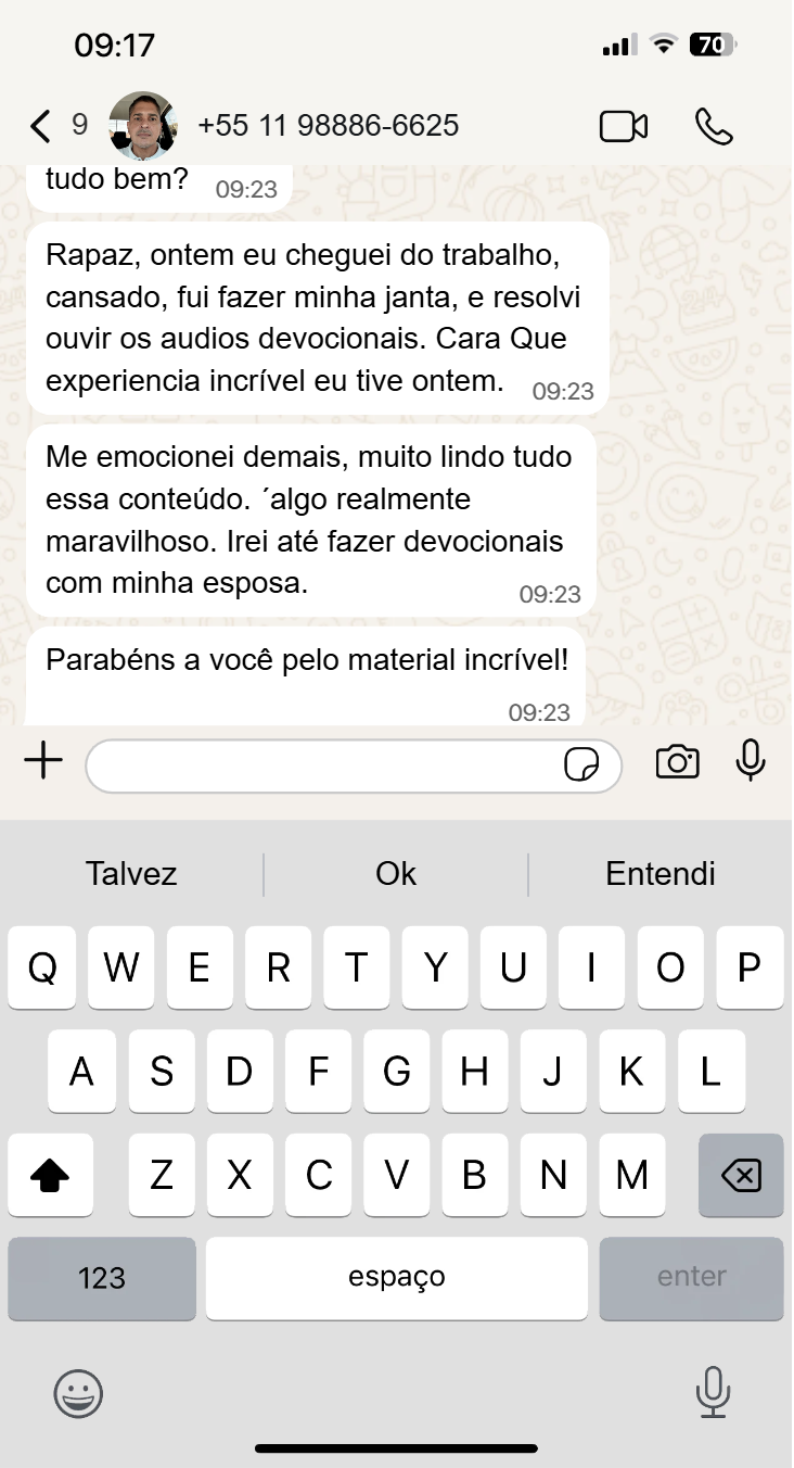 Depoimento real de aluno no WhatsApp